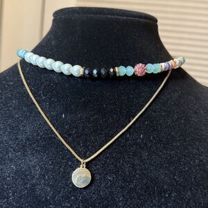 NWT Colorful Beads Layered Gold Coin Chain Necklace